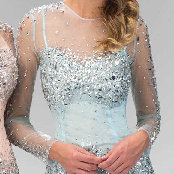 NEW BODYCON TULLE DRESS WITH ILLUSION SCOOP NECK EMBROIDERED WITH SEQUINS GS2135